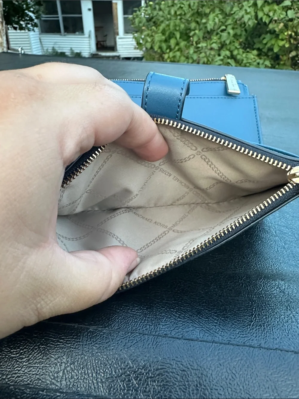 Michael Kors Blue MK Logo Wristlet Wallet with Gold Hardware